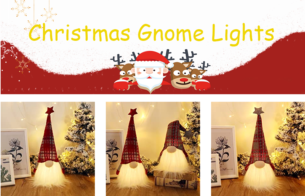 2 Pack Plaid Pattern Christmas Gnome Lights kanssa Timer1