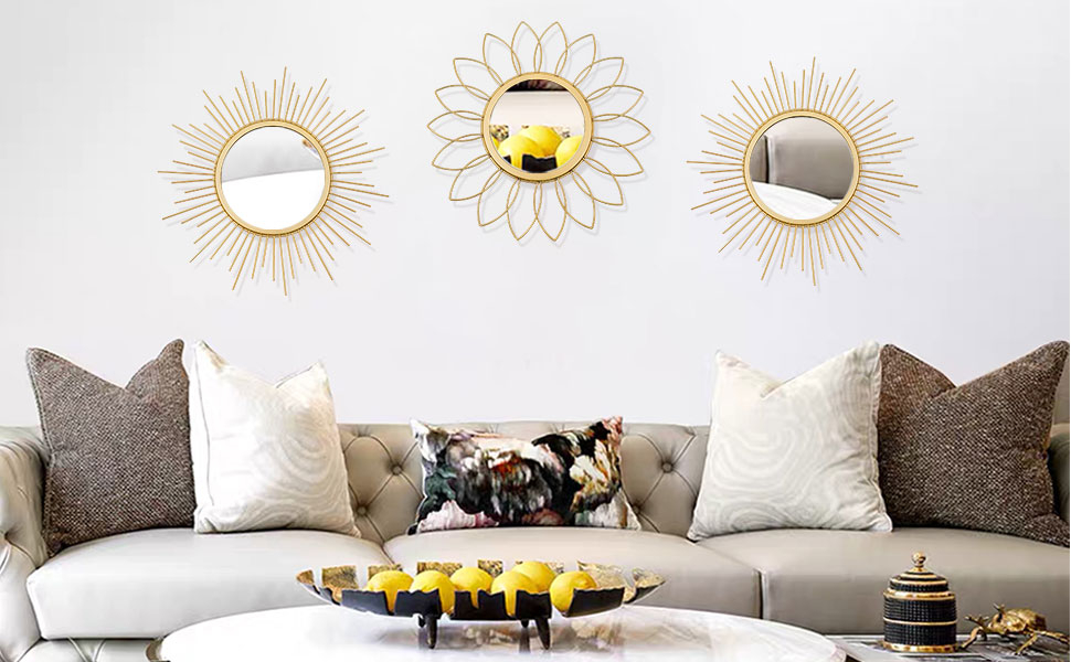 Confezione da 3 specchi dorati rotondi per decorazioni per la casa7